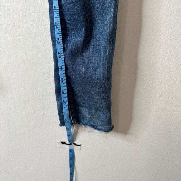 Blank NYC High Cuff Straight Medium Wash Distressed Jeans Low Rise Stretch 24 - Picture 13 of 15